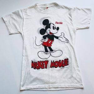 Vtg 80s Mickey Mouse SHERRY USA Florida Single Stitch Double Sided Tee Sz Small